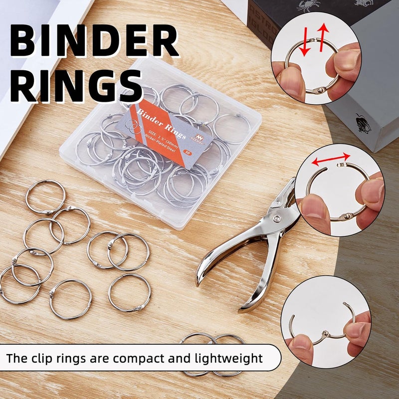 NEEWAY 50pcs Loose Leaf Binder Rings 1 1/5 Inch, Book Rings with Single Hole Puncher, Metal Ring for Index Cards, Metal Paper Ring - Image 4